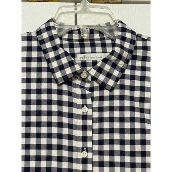 Women's Peter Millar Navy Checked Button Down Shirt, Size L - Picture 3 of 6